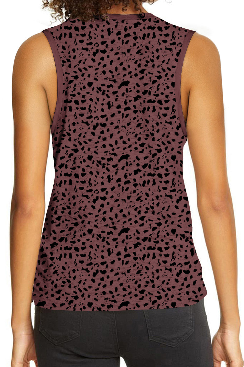 Dark Mauve Leopard Print Round Neck Tank Top