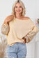 Apricot Sequin Sleeve Open Back Waffle Knit Top