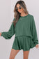Dark Grey Corded Lantern Sleeve Top High Waist Ruffled Mini Skirt Set