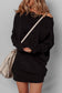 Black Asymmetric Neck Batwing Sleeve Shift Mini Sweater Dress