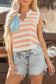 Beige USA Flag Notched Neckline Loose Sweater Vest
