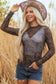 Black Western Rodeo Printed Mock Neck Long Sleeve Mesh Top