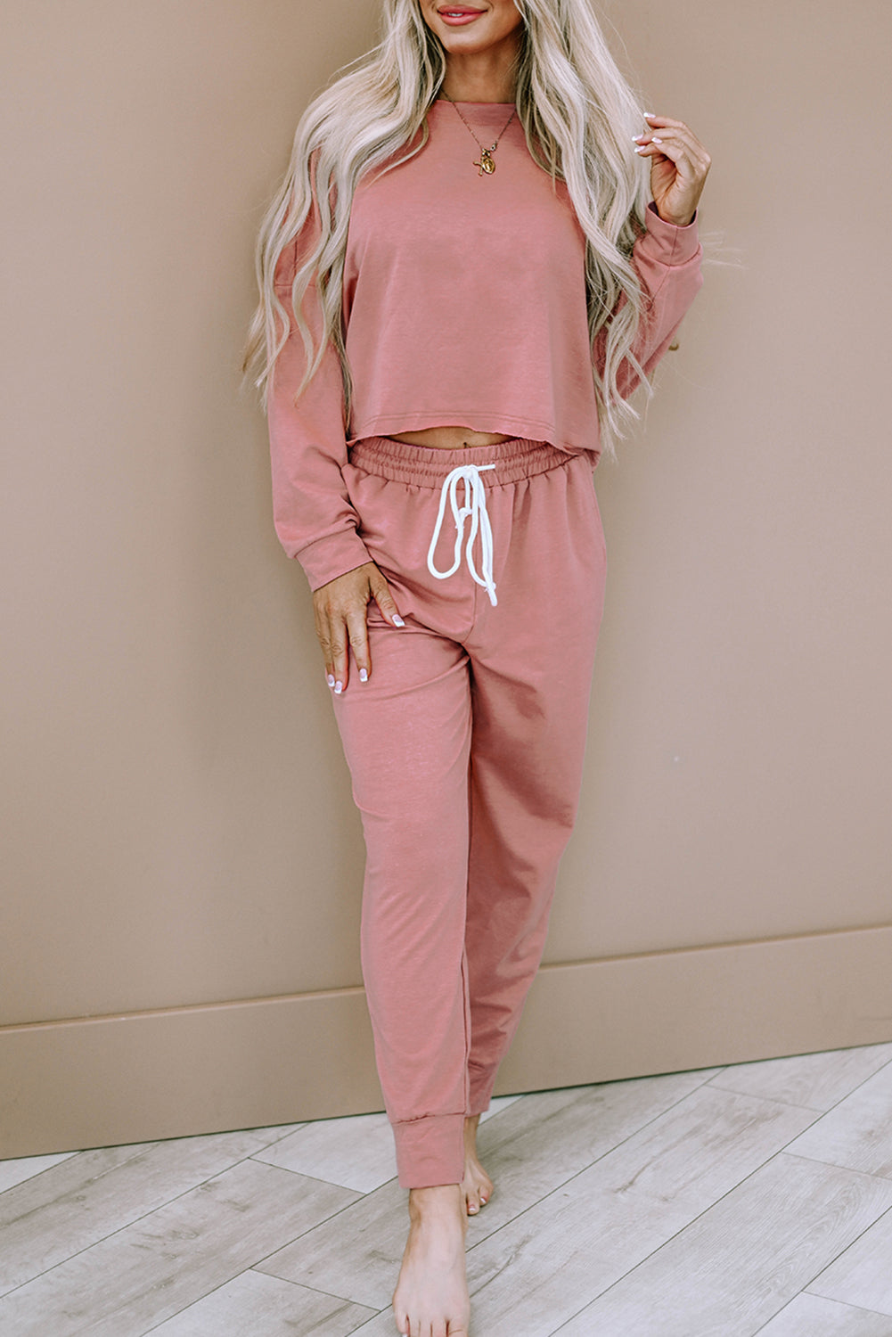 Pink Sport Boxy Fit Pullover & Pants Outfit