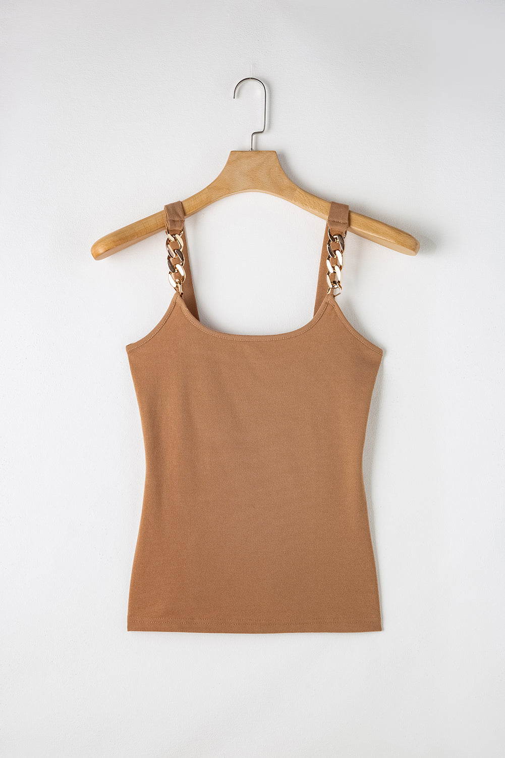 Brown Gold Chain Straps Rib Knit Tank Top