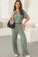 Black Ribbed Keyhole Short Sleeve Wide Leg Jumpsuit