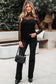 Black Lace Crochet Mesh Patched Slim Fit Long Sleeve Top