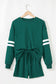 Orange Varsity Striped Sleeve Drop Shoulder Sweatshirt and Short Set