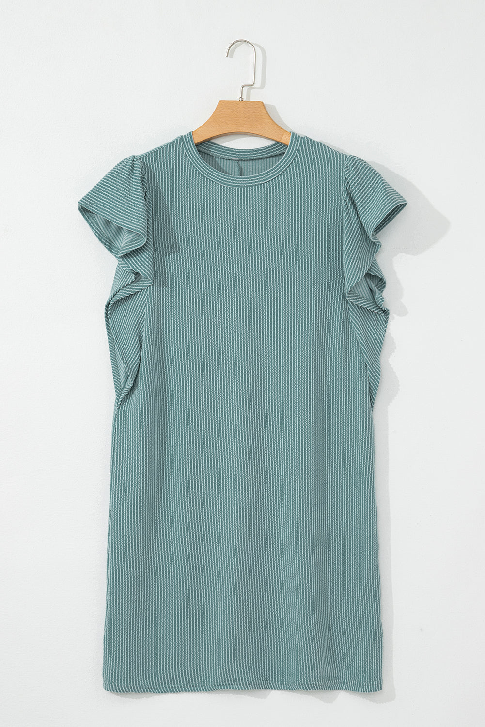 Canton Corded Ruffle Sleeve Crew Neck Shift Dress