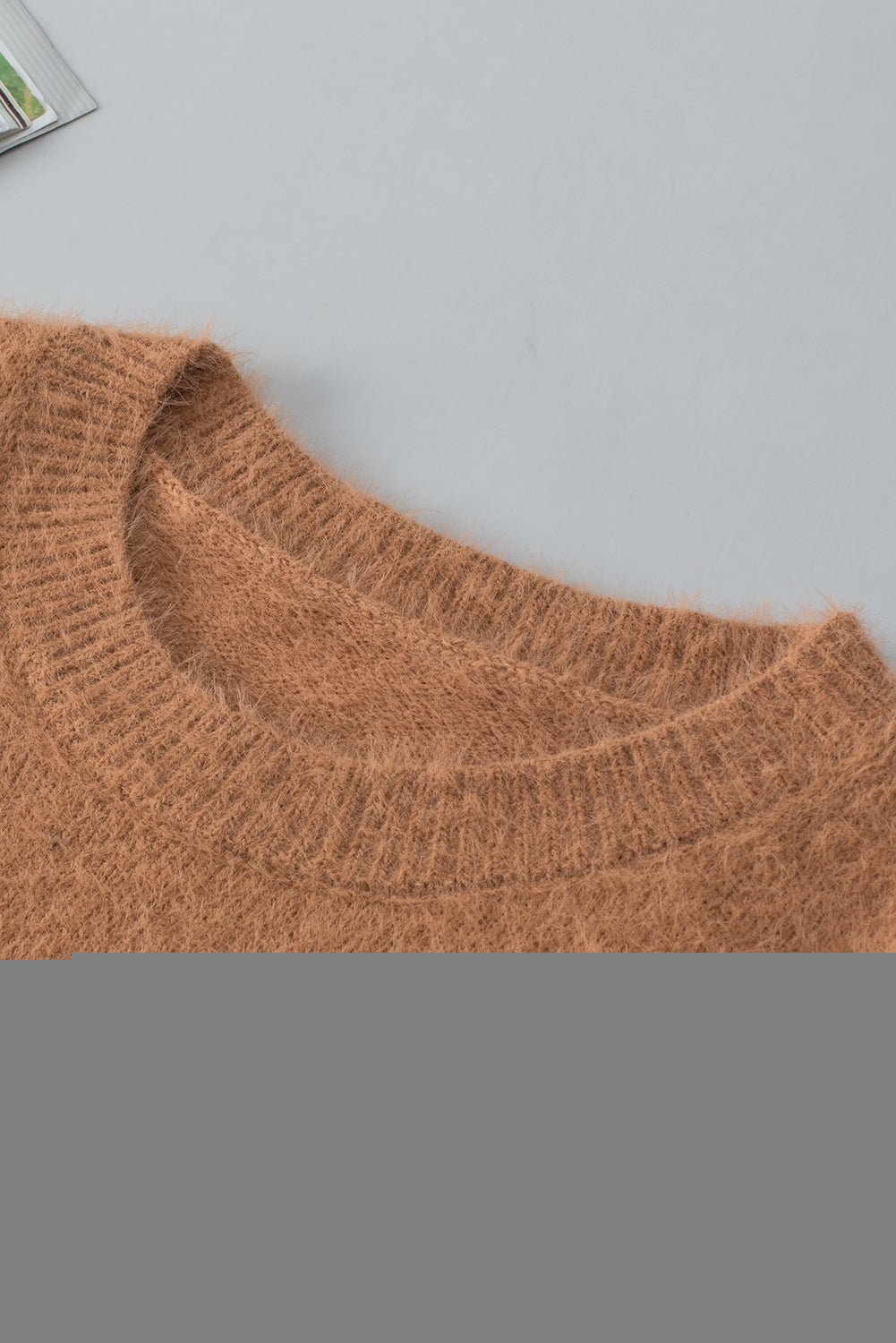 Light French Beige Fuzzy Short Sleeve Sweater