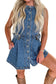 Myosotis Western Belt Button Down Sleeveless Denim Short Dress
