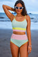 Rose Red Color Block High Waisted Sexy Bikini Set