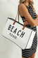 White BEACH PLEASE Print Large Canvas Tote Bag