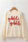 Apricot Thanksgiving Gobble Gobble Embroidered Pattern Drop Shoulder Crew Neck Sweatshirt