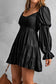 Black Boho Solid Shirred Ruffle Mini Dress