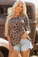 Brown Leopard Print V Neck Half Sleeve Oversized Tee