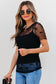 Black Bow Knot Dotted See-through Mesh Patched Slim Fit Blouse