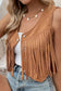 Camel Fringed Snap Button Front Suedette Vest