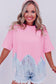 Pink Fringed Sequin Crop T-shirt