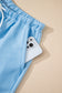 Mint Green V Neck Drop Shoulder Tee and Patchwork Drawstring Shorts Set
