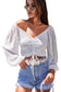 White Drawstring Front Sheer Puff Sleeve Crop Top