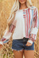Beige Striped Waffle Patchwork Exposed Seam Raw Edge Casual Knit Top