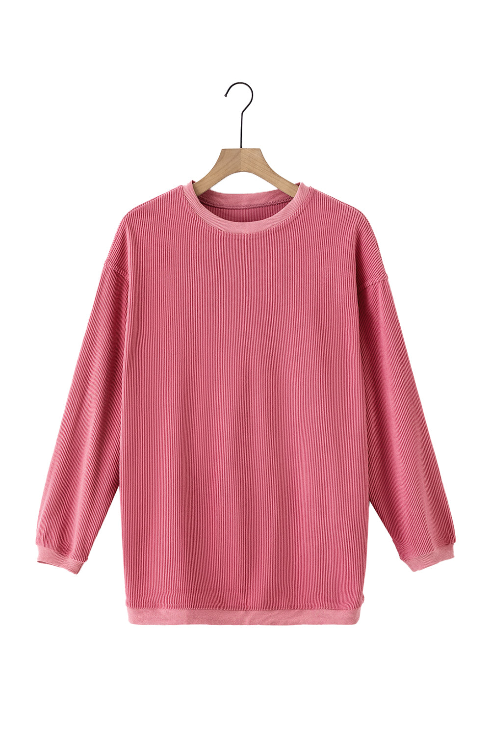 Strawberry Pink Ribbed Corded Oversized Sweatshirt