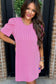 Parchment Corded Knit Crew Neck Puff Sleeve Shift Mini Dress