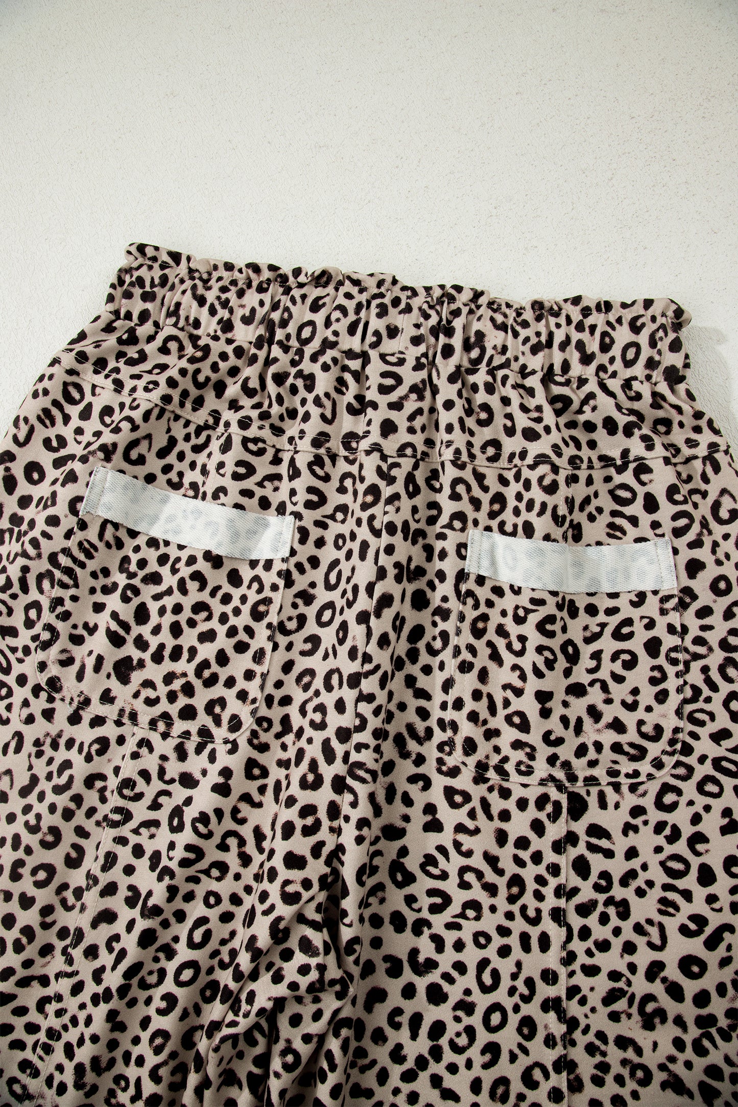 Khaki Animal Print Wide Leg Terry Knit Pants