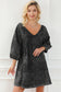 Black Pleated V Neck Puff Sleeve Denim Babydoll Dress