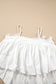 White Lace Splicing Spaghetti Straps Ruffle Flared Tank Top