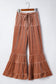 Straw Yellow Mineral Wash Lace-up High Waist Tiered Bell Bottom Pants
