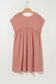 Dusty Pink Corded Knit Textured Patched Pocket Frilled Swing Mini Dress with Pockets