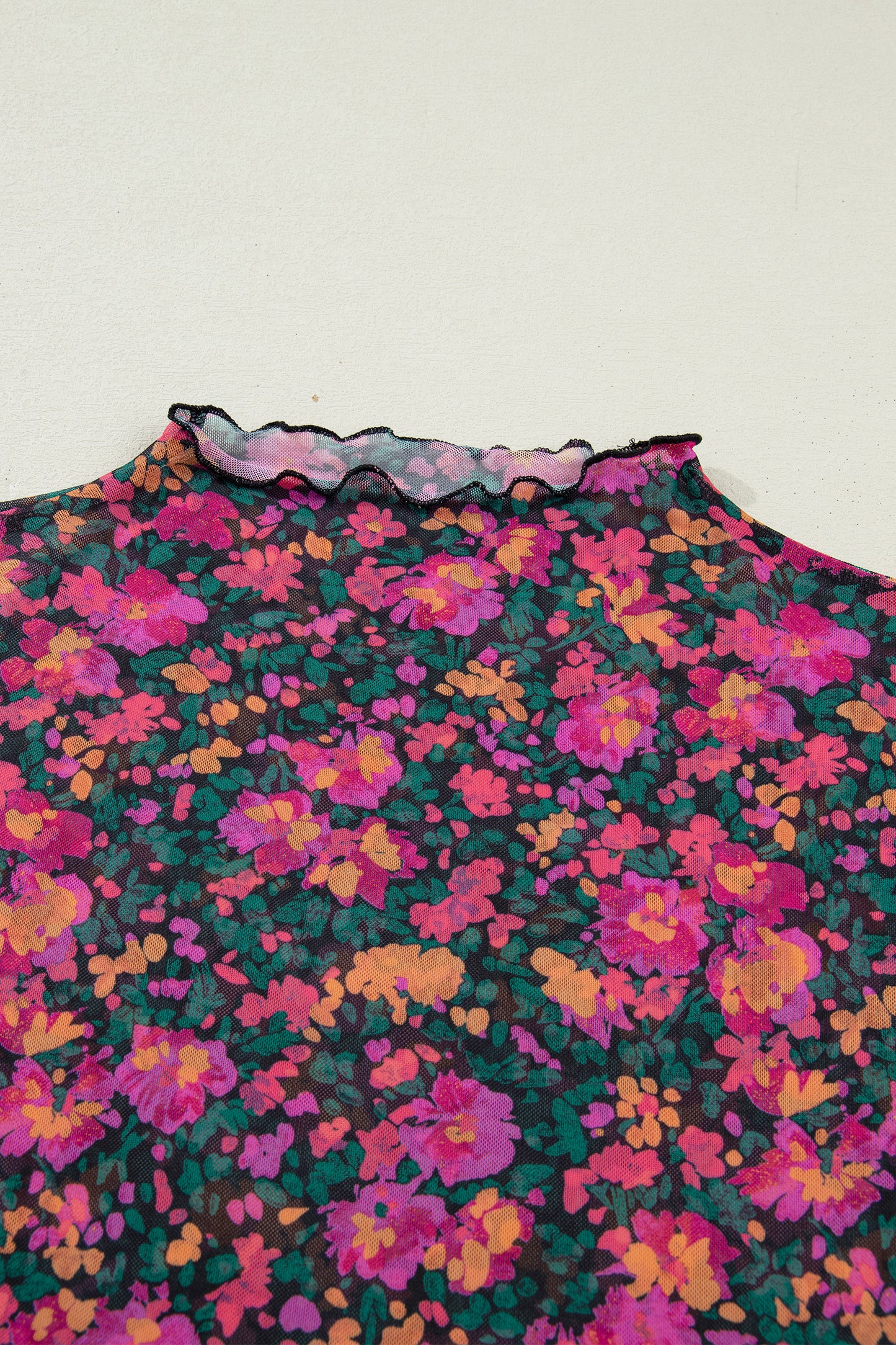 Rose Retro Floral Printed Mesh Short Sleeve Top