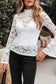 White Lace Crochet Bell Sleeve Mock Neck Blouse