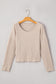 Beige Lettuce Cuffs Drop Shoulder Loose Ribbed Knit Top