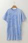 Mint Green Mineral Wash Flower Patchwork Mini T Shirt Dress
