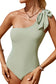 Laurel Green Knotted One Shoulder One-piece Swimsuit