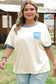 Beige Raw Seam Contrast Color Patchwork Plus Size Top