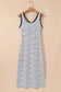 White Stripe Criss Cross Side Slits Slim Fit Sleeveless Midi Dress