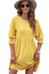 Yellow Shirred Cuffs Short Swing Dress