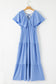 Textured V Neck Flutter Sleeve Ruffled Maxi Dress