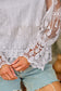 Beige Embroidered Mesh Flounce Sleeve Blouse