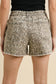 Khaki Raw Edge Leopard Print Denim Shorts