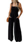 Black Smocked Sleeveless Wide Leg Jumpsuit with Pockets