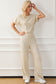 Black Ribbed Keyhole Short Sleeve Wide Leg Jumpsuit