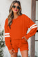 Orange Varsity Striped Sleeve Drop Shoulder Sweatshirt and Short Set