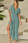 Textured V Neck Flutter Sleeve Ruffled Maxi Dress