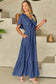 Textured V Neck Flutter Sleeve Ruffled Maxi Dress