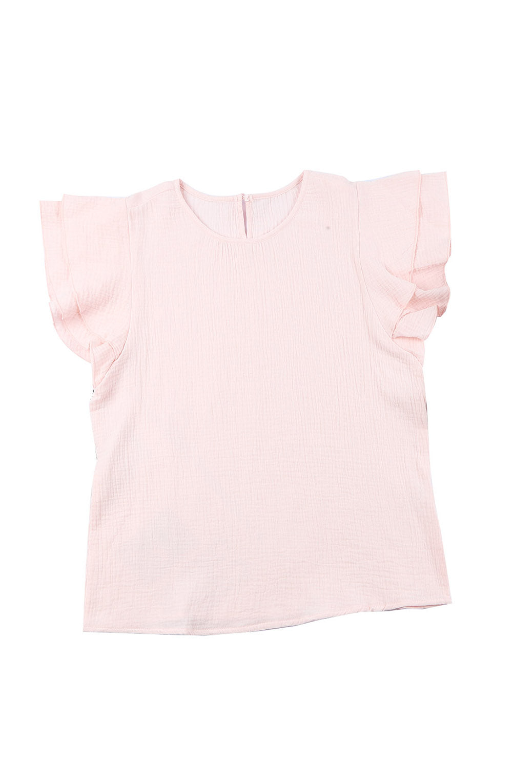 Pink Textured Tiered Ruffled Short Sleeve Blouse