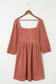 Brown Suede Square Neck Puff Sleeve Dress